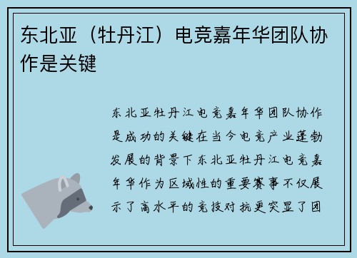 东北亚（牡丹江）电竞嘉年华团队协作是关键