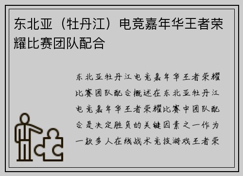 东北亚（牡丹江）电竞嘉年华王者荣耀比赛团队配合