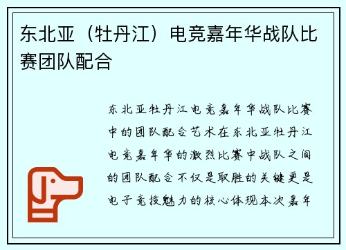 东北亚（牡丹江）电竞嘉年华战队比赛团队配合