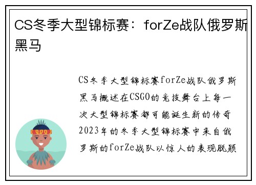 CS冬季大型锦标赛：forZe战队俄罗斯黑马